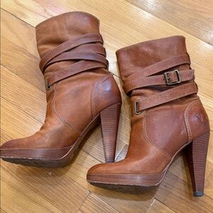 Frye Cognac Leather Heeled Boots